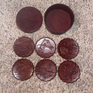 Trinidad and Tobago Leather Coasters Set of 6 with Holder